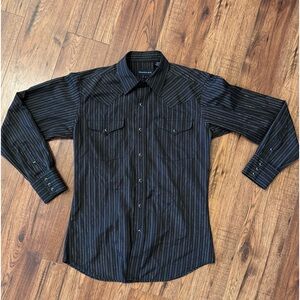 Medium Panhandle slim black and silver striped western shirt, pearl snap